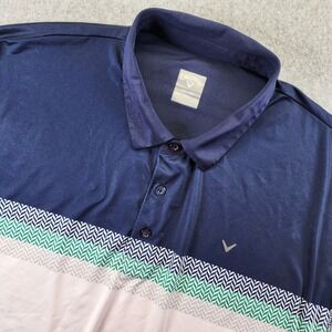 Callaway Opti Dri Mens XXL 2XL Polo Shirt‎ Striped White Blue Performance Golf
